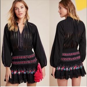 MISA Los Angeles Manuela Embroidered Dress Black